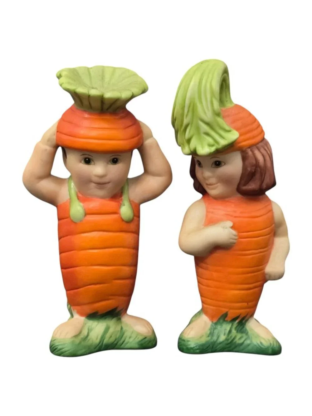 Carrot Salt & Pepper Shaker Set Kids Couple Kitsch Franklin Mint Vintage 1991